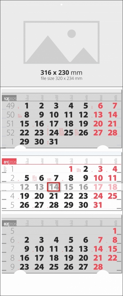Multi 3 month calendars Ellite GREY-RED