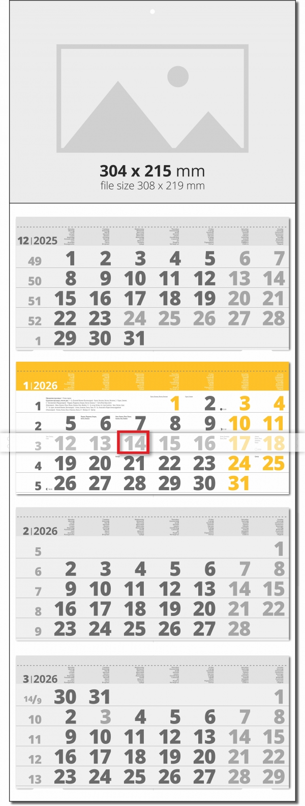 4 Month Calendar Universal Color Grey/Yellow